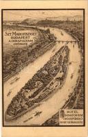 Budapest XIII. Szent Margitsziget, a Dunafolyam gyöngye, Hotel, Sanatorium, gyógyfürdő, sport és szórakozás, reklámlap. Weszely Rt.