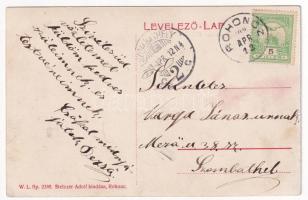 1909 Rohonc, Rechnitz; Fő tér, szobor, Schönwald Mór üzlete. W.L. Bp. 2388. Stelczer Adolf kiadása /...