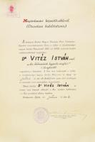 1946 2 db gyógyszerész diploma Vitéz István névre, plusz hozzá néhány szakmai oklevél