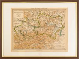 Alsó és Felső-Ausztria térkép cca 1900. Üvegezett keretben 26x33 cm