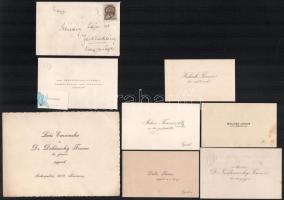 cca 1930 Esküvői meghívó, testvér születés éről szóló aranyos üdvözlőkártya, névjegyek