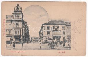 1907 Arad, Széchenyi utca, Első Magyar Általános Biztosítótársaság, sörcsarnok és étterem. Kerpel Izsó kiadása / street view, insurance company, beer hall and restaurant (EK)