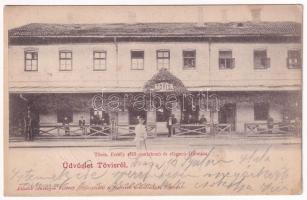 1900 Tövis, Teius; Erdély első csatlakozó és elágazó vasútállomása. Sinberger Fivérek fényképészeti és festészeti műintézetének kiadása / First connecting and branching railway station of Transylvania + "BRASSÓ-BUDAPEST 40" vasúti mozgóposta