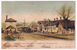 Fehértemplom, Ung. Weisskirchen, Bela Crkva; Bahnhof / Vasútállomás, vaspályaudvar, gőzmozdony, vonat. Peter Kuhn kiadása / railway station, locomotive, train (Rb)