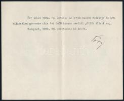 1920 Tőry Gusztáv (1857-1925) curiai elnök, igazságügy-miniszter aláírása hivatalos levélen