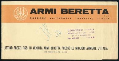 1962 Beretta illusztrált fegyver katalógus és árjegyzék, 18 sztl. oldal, borítón bélyegzővel, tollas feljegyzéssel és apró szakadásokkal