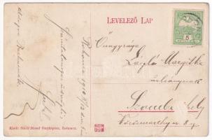 1910 Rohonc, Rechnitz; Szejbely Gyula tér, evangélikus iskola és templom. Stern József kiadása / Pla...