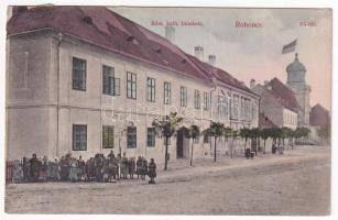 1918 Rohonc, Rechnitz; Római katolikus fiú iskola, Fő tér / Jungenschule, Hauptplatz / boy school, main square (vágott / cut)