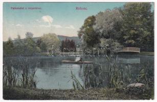 1910 Rohonc, Rechnitz; Park a várparkban, csónakázó tó. Stern J. kiadása / Schlosspark / castle park, lake (EB)