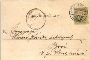 1902 Ipolyság, Sahy; Vasútállomás, vasúti indóház, gőzmozdony, vonat. Kanyó Antal kiadása / railway ...