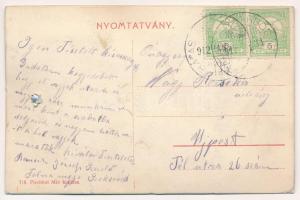 1912 Szekszárd. Leporellolap belül Garay tér és szobor, Szekszárd szálló, Kaszinó bazár, takarékpénz...