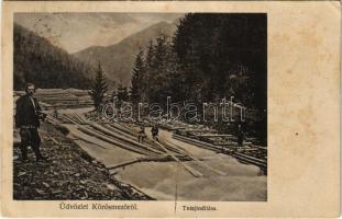 1915 Kőrösmező, Körösmező, Jaszinya, Jasina, Yasinia (Máramaros); tutajindítás. Kiadja Rosenblüth Emanuel / launching a raft, timber transport (fl)