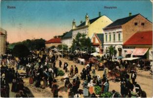 1913 Árpatarló, Ruma; Fő tér, piac dinnye árusokkal, Max M. Weisz üzlete. R. Weninger kiadása / main square, market with watermelon vendors, shop (EK)