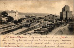 1914 Fiume, Rijeka; Bahnhof und Elevator / vasútállomás, fatelep, Gabona elevátor / railway station, lumber yard, grain warehouse (EK)