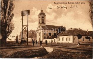 Törökkanizsa, Nova Kanjiza, Novi Knezevac; Tallian Emil utca, templom. Krischer E.T. kiadása / street, church