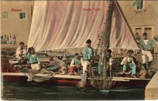 Fiume, Rijeka; halászok hálóval. J. Jerouscheg / Fischer Typen / fishing men with net