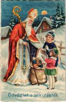 1932 Üdvözlet a Mikulástól / Saint Nicholas greeting. litho (EK)