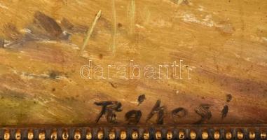 Rákosi jelzéssel (Rákosi Uitz János?): Libapásztorlányok. Olaj, karton. Dekoratív fakeretben. 25×39 ...