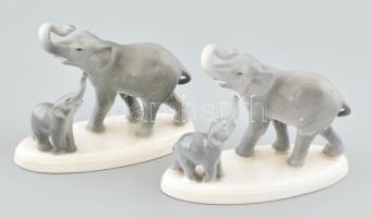 2 db Gránit porcelán elefánt elefántborjúval, kézi festéssel, korának megfelelő állapotban, 13,5x15 cm