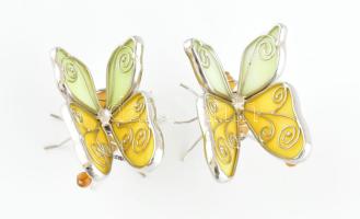 2 db pillangó dísz, fém és üveg, h: 7 cm