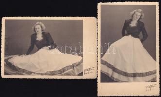 cca 1930-1940 Hölgy báli ruhában, 2 db fotó Tarján zuglói műterméből, 9×13,5 cm