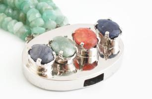 Ezüst (Ag) kapoccsal, zafír, smaragd, rubin szemes nyaklánc, jelzett, h: 42 cm