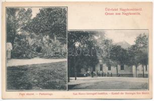 1913 Nagykomlós, Comlosu Mare; San Marco hercegnő kastélya, park / castle, park