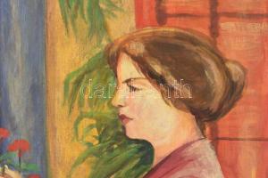 Csók I jelzéssel: Hölgy virágok közt. Olaj, vászon. 100×70,5 cm