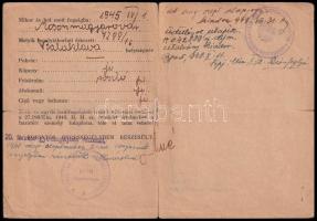 1948 Debrecen, igazolvány hadifogságból hazatért katona részére, hajtott