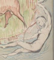 Ferenczy Béni (1890-1967): Acteon. Akvarell, selyem. Jelezve balra fent és jobbra fent: FB. Üvegezet...