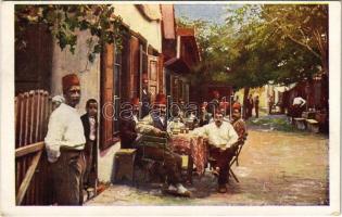 Ada Kaleh, Török kávéház. MFTR Művészlevelezőlap 6314-1. / Turkish cafe shop (képeslapfüzetből / from postcard booklet)