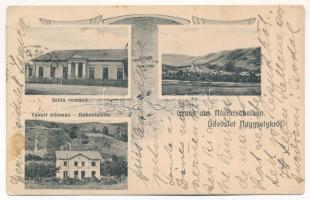 1922 Nagyselyk, Marktschelken, Seica Mare; vasútállomás, román iskola. M. Ehrmann / scoala romana, gara / railway station, Romanian school. Art Nouveau (EK)