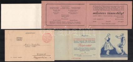 1939-1949 Újpest, 4 db meghívó táncestekre, teaestre
