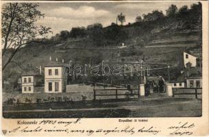 1903 Kolozsvár, Cluj; Erzsébet út és híd / street, bridge (vágott / cut)