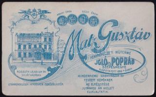 cca 1900 Női portré, keményhátú fotó Matz Gusztáv (Igló és Poprád) műterméből, hátoldalon a műterem ...