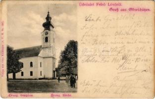 1901 Felsőlövő, Oberschützen; Evangélikus templom. Otto Kirnbauer kiadása / Evang. Kirche / Lutheran church (EK)