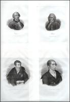 8 db híres embereket ábrázoló portré: Leonardo da Vinci, Walter Scott, Carl Maria von Weber, Linné s...