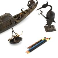 Velencei gondola, fém dísztárgy, levehető részekkel (madár és a kabin teteje), hozzá régi kulcsok és...