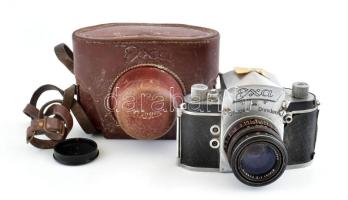 Ihagee Exa fényképezőgép, Carl Zeiss Biotar 1:2 f=5,8 cm objektívvel, eredeti bőr tokjában, kissé viseltes állapotban / Vintage German camera, in original leather case, slightly worn condition