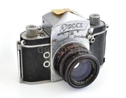 Ihagee Exa fényképezőgép, Carl Zeiss Biotar 1:2 f=5,8 cm objektívvel, eredeti bőr tokjában, kissé vi...