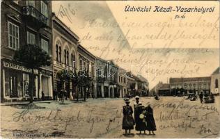 1902 Kézdivásárhely, Targu Secuiesc; Fő tér, Gyárfás Károly, Róth István, Jancsó Gyula üzlete, Millenium szálloda. Gyárfás Károly saját kiadása / main square, shops, hotel (Rb)