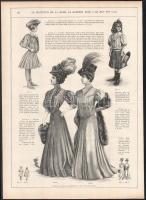 cca 1900 20 db női divatkép a Le Moniteur de la Mode c. folyóiratból, nyomat, papír, néhány kevés la...