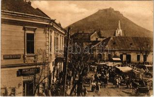 Huszt, Chust, Khust; Fő tér, piac, Vásár, Josef Belza üzlete és saját kiadása / main square, market, shop