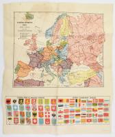 1924 Európa térképe zászlókkal. 41x48 cm Folttal