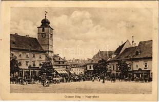 1918 Nagyszeben, Hermannstadt, Sibiu; Nagy piac, Carl F. Jickeli üzlete. Jos. Drotleff Nr. 74. 1917. / Grosser Ring / market, shops