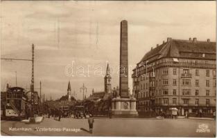 1925 Copenhagen, Kobenhavn; Vesterboes Passage / street, tram, monument