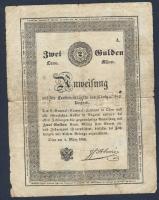 1849. 2 ezüst Ft utalvány "Almássy" vízjel nélkül T:III- R!