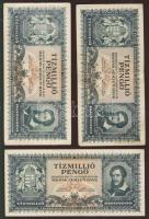 1945. 10.000.000P (2x) mindkettő azonos "PE" betűknél lévő lemezhibával + (1x) "G" betű eltörve, összesen 3db! T:II,II/III+