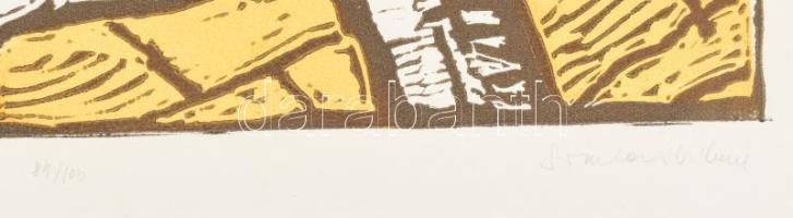 Somlai Vilma (1938-2007): Kék lámpa. Színes linómetszet, papír, jelzett, hátoldalán Rézkarcoló Művés...