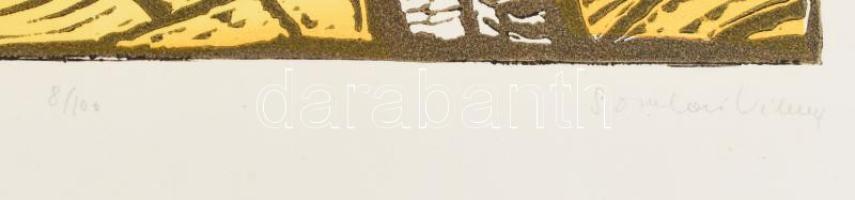 Somlai Vilma (1938-2007): Kék lámpa. Színes linómetszet, papír, jelzett, hátoldalán Rézkarcoló Művés...